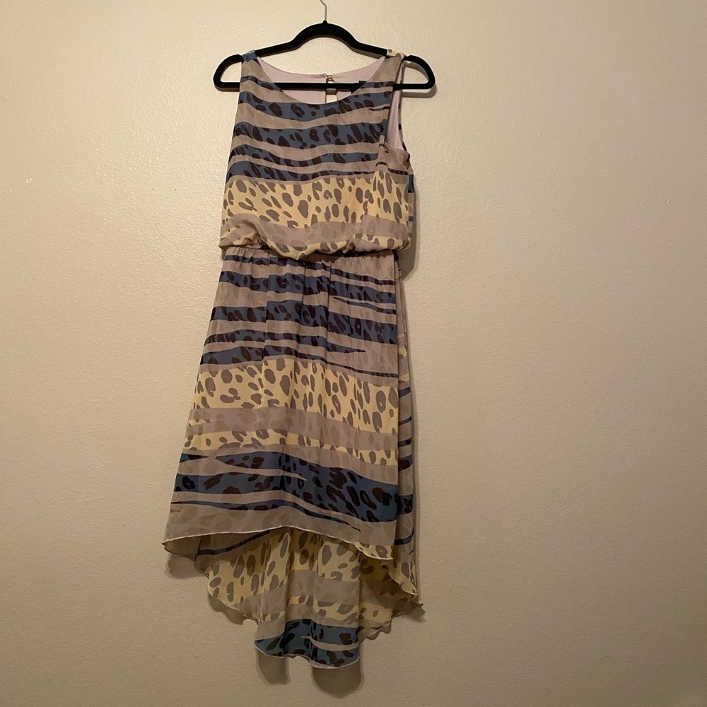 Enfocus Studio High Low Dress in Beige and Blue Animal Print